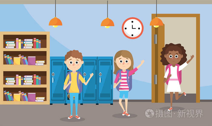 教育学生在教室里有书柜和储物柜的矢量插图插画-正版商用图片17q6gq-