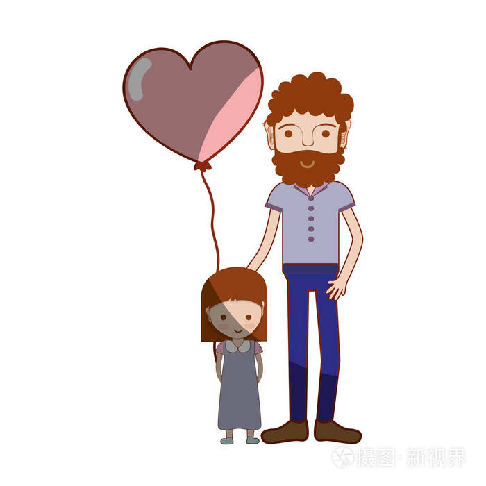 父亲带着女儿和心脏气球矢量插图