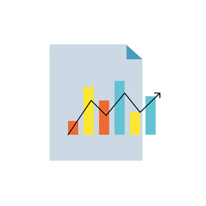 带有统计条形图和箭头增长矢量图的文档照片