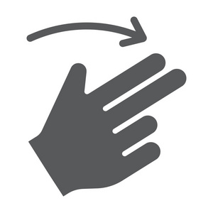 两个手指轻扫右字形图标, 手势和手, 轻扫符号, 矢量图形, 白色背景上的实体图案
