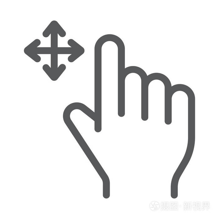 自由拖动线图标, 手势和手, 轻扫符号, 矢量图形, 白色背景上的线性