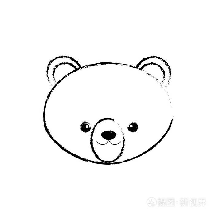 线可爱熊头野生动物矢量图