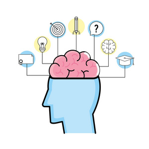 心理健康的人剪影和创造性过程矢量插图照片