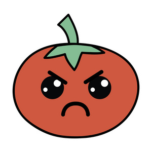 可爱的愤怒番茄蔬菜矢量插图