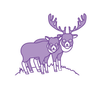 轮廓可爱的麋鹿动物夫妇一起矢量插图