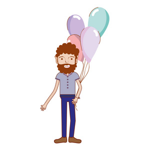 手中有胡子和气球的男人矢量插图