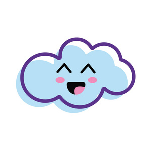 卡瓦伊快乐的云与嘴和脸颊矢量插图设计