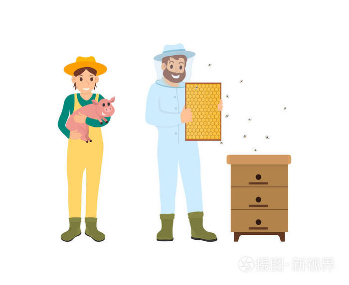 养蜂人和妇女与猪向量例证