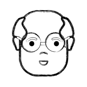 轮廓老人戴眼镜，惊讶表情矢量插图设计