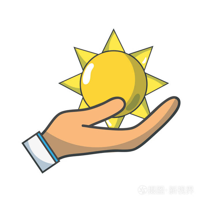 自然太阳和正常天气图标在手矢量插图
