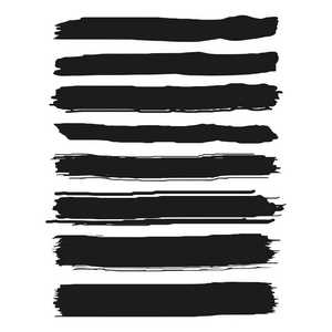 一套黑色油漆, 墨迹笔触, 画笔, 线条。格朗格艺术设计元素。隔离在白色背景上。向量