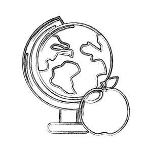 等高线地球平台桌面苹果水果矢量插图