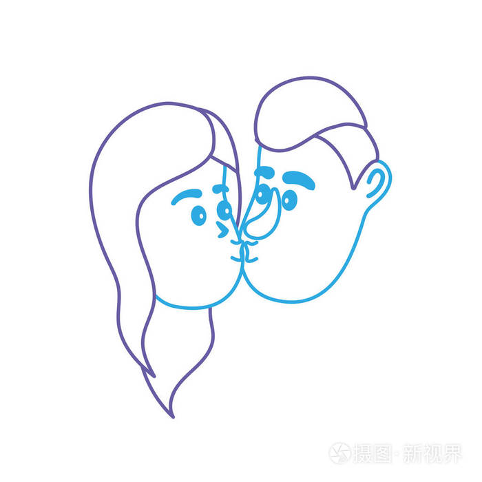 线条化身情侣脸吻发型设计矢量图插画-正版商用图片17qf37-摄图新视界
