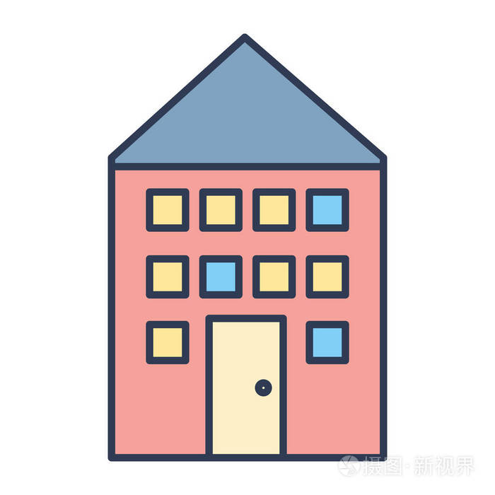有屋顶和窗户的房子有门矢量插图
