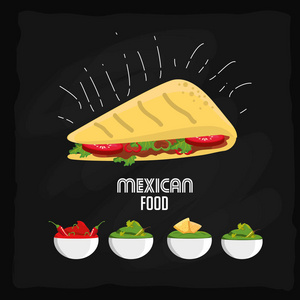 墨西哥食品小吃和菜单主题矢量插图