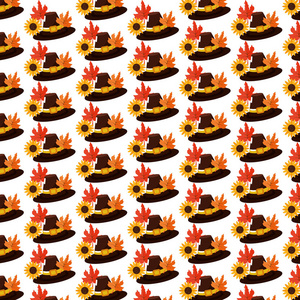 感恩节的树叶和帽子秋天和季节主题矢量插图