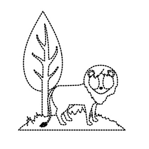 点缀形状可爱的狮子野生动物旁边的树木矢量插图