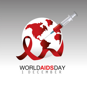用注射器和带状矢量插图预防全球艾滋病