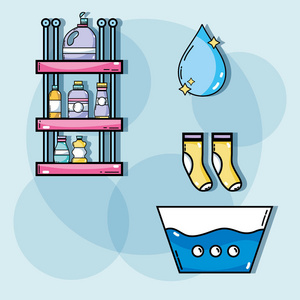洗衣设备清洁衣服和家务矢量插图