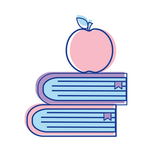 带有苹果水果图标的学校书籍，矢量插图