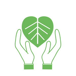 手影图剪影自然树叶保护手中的环境矢量图照片