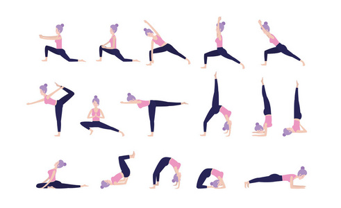 妇女练习瑜伽平衡姿势矢量插图