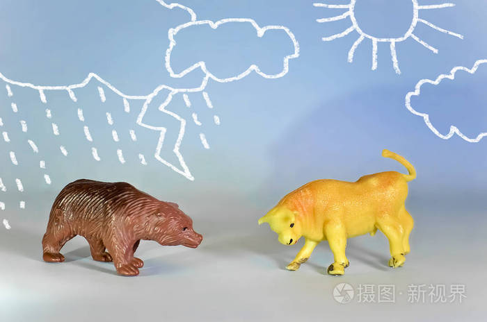 熊和牛的风暴和阳光天气条件