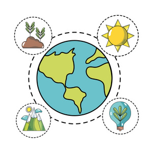 全球地球行星与生态护理矢量插图图标