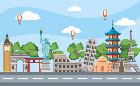 目的地旅程全球旅程和国际地点目的地矢量图照片