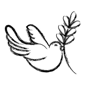 图形可爱的鸽子动物与分支和平符号矢量插图