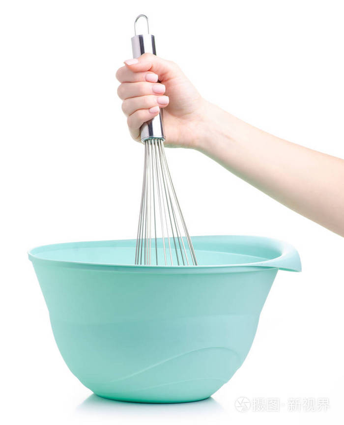 绿色碗和厨房将花冠搅拌在手