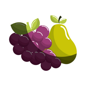 葡萄和梨果子图标矢量插图设计图像