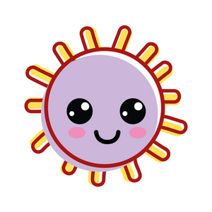 卡瓦伊快乐的太阳，可爱的眼睛和脸颊矢量插图设计