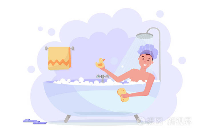 戴淋浴帽的男人用淋浴洗澡 快乐有趣的家伙在泡泡浴缸放松与黄鸭和毛巾 浴缸 白色背景上有蒸汽 平面卡通插图插画 正版商用图片17qmut 摄图新视界 戴淋浴帽的男人用淋浴洗澡 快乐有趣的家伙在泡泡浴缸放松与黄鸭和毛巾 浴缸 白色背景上有蒸汽 平面卡通插图插画 正版商用图片17qmut 摄图新视界