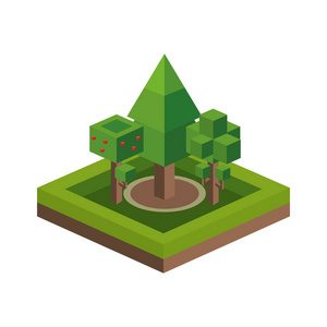 植物性质等距树和植物学主题孤立设计矢量插图