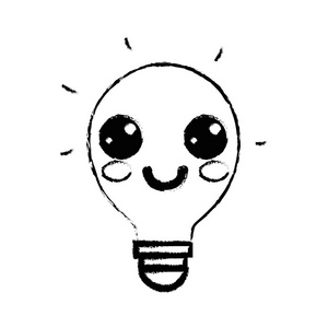 图卡瓦伊可爱快乐灯泡想法矢量插图