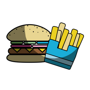 美味汉堡薯条法式快餐矢量插图