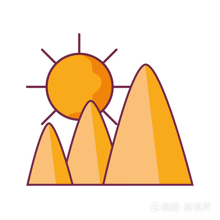 沙漠中的山脉与太阳矢量插图插画-正版商用图片17qphj-摄图新视界