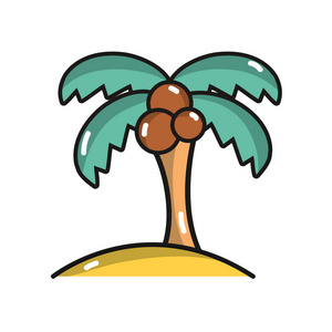 棕榈树与椰子和树叶矢量插图