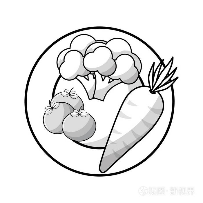 图中胡萝卜,西兰花和西红柿的盘子矢量插图插画-正版商用图片17qq2s