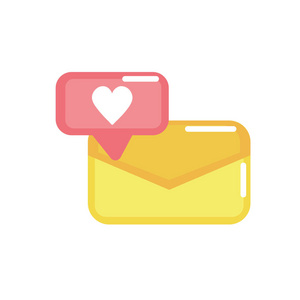 电子邮件信息和聊天泡沫与心脏矢量插图