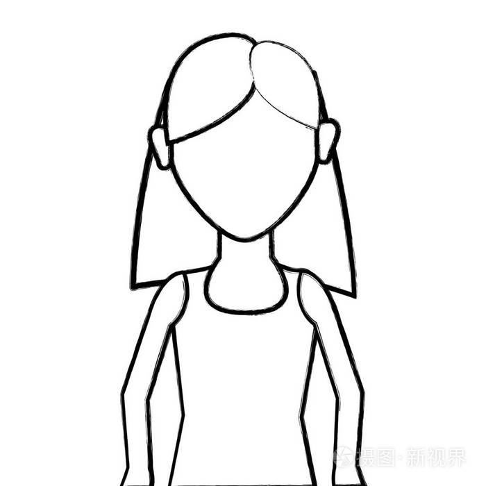 具有发型和休闲布矢量插图的轮廓年轻女性