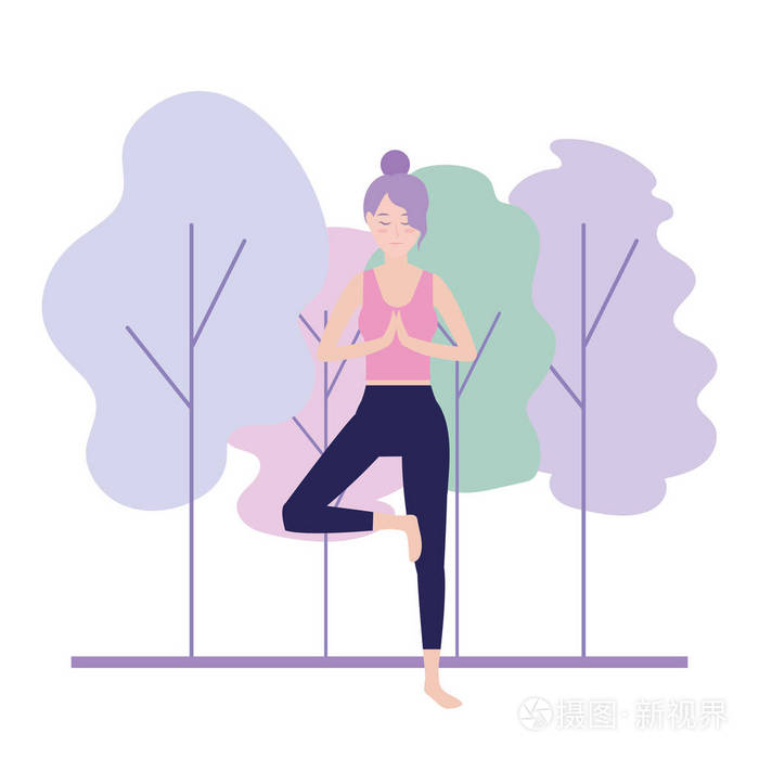 放松女人做运动姿势矢量插图