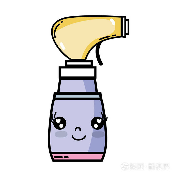 卡瓦伊可爱快乐喷雾瓶矢量插图