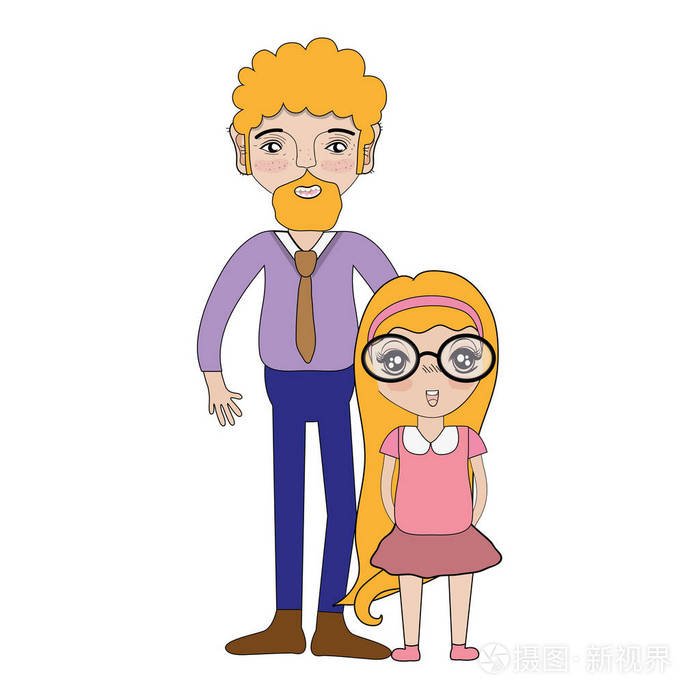 父亲和女儿在白色背景矢量插图上