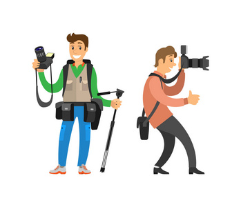 摄影师自由职业者男子拍照, 向量照片