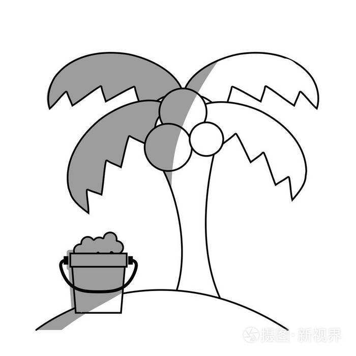 线棕榈与沙滩上的一瓶沙子度假矢量插图插画-正版商用图片17qurw-摄图