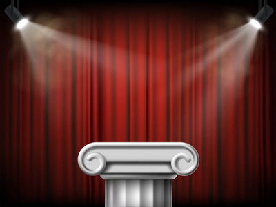 讲台上的背景是红色的幕布. 矢量图.照片