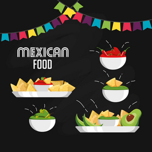 墨西哥小吃和菜单主题矢量插图