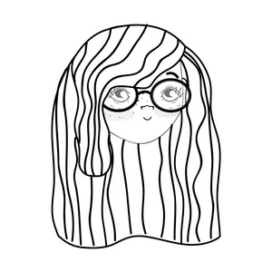 线条漂亮的女孩脸上有发型和眼镜，矢量插图